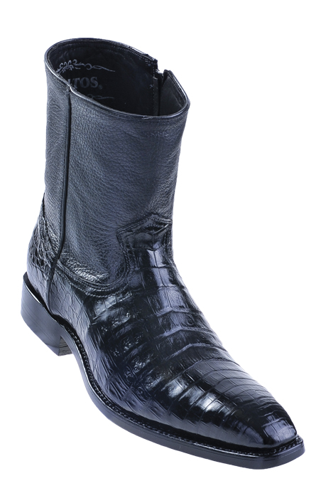 Los Altos Black All-Over Genuine Crocodile Belly Square Toe Dressy Boots 68B8205